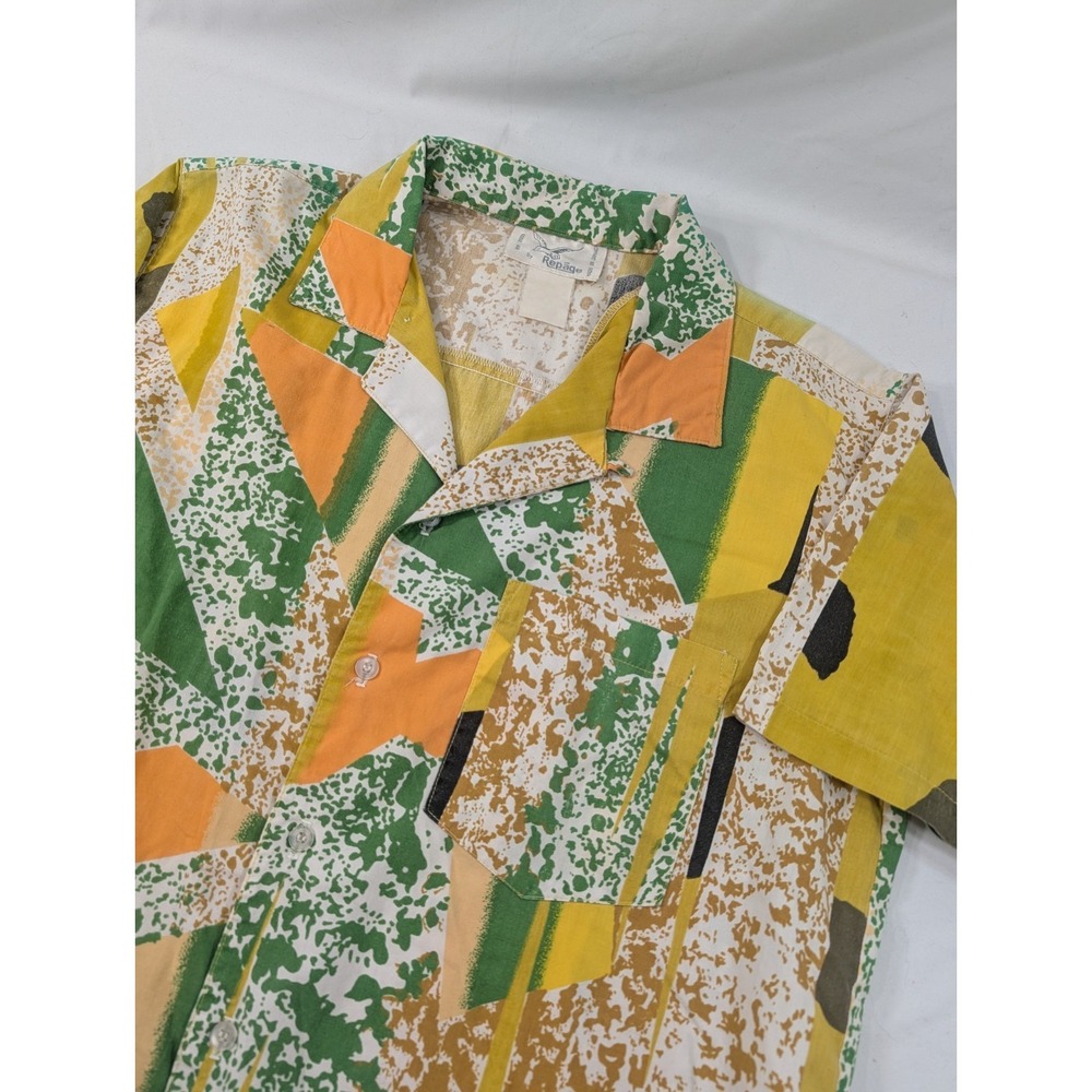 Vintage 1980s Repage Western Cosmic Abstract All-over Print Button-down Shirt L